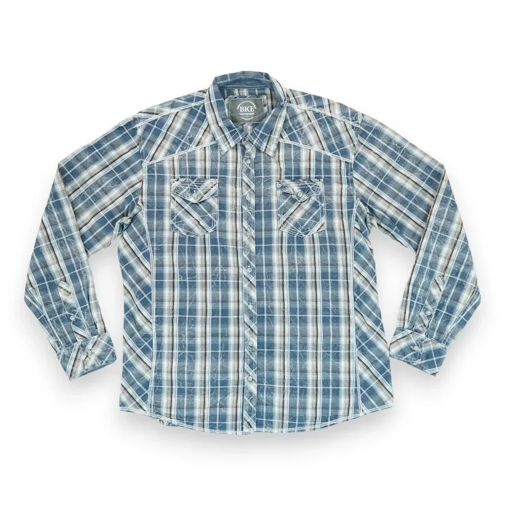 BKE Men's Buckle Athletic Fit Western Cowboy Shirt Heavy Stitch Plaid‎ Size XL